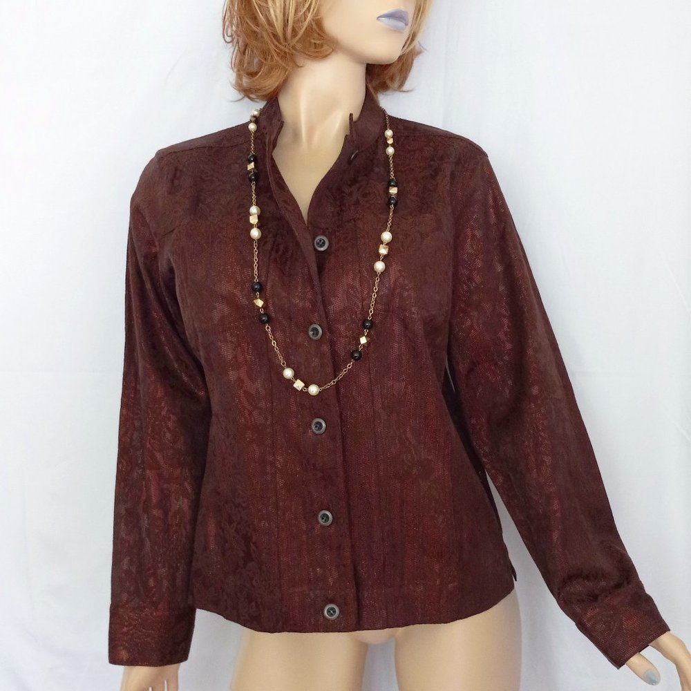 CHICO'S Brown/Bronze Button Down Jacket Coat Sz 2/L CHIC! - Picture 4 of 6